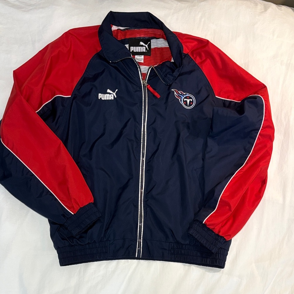 Vintage Puma NFL Tennessee Titans Windbreaker Jacket Mens L Full Zip Side Logo